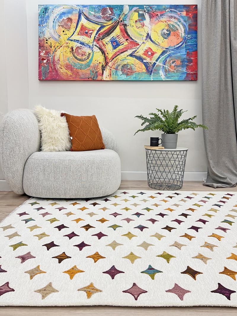 Moretti İklim Modern Kabartma Desenli Beyaz Multi Kilim K-205 077*150=116