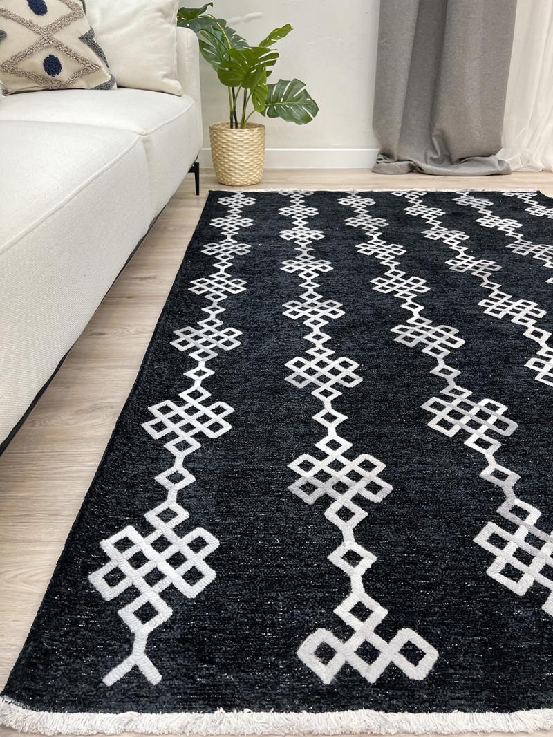 Moretti İklim Modern Kabartma Desenli Siyah Gri Kilim SP-602